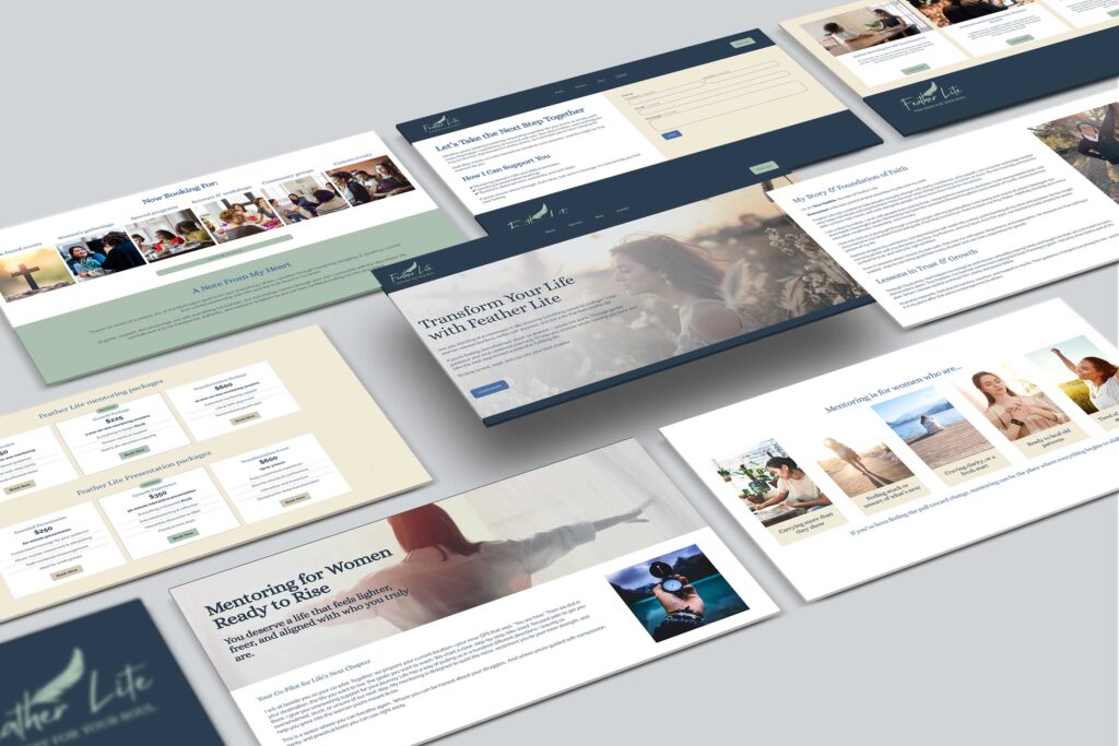 mockup of mutiple pages of the website