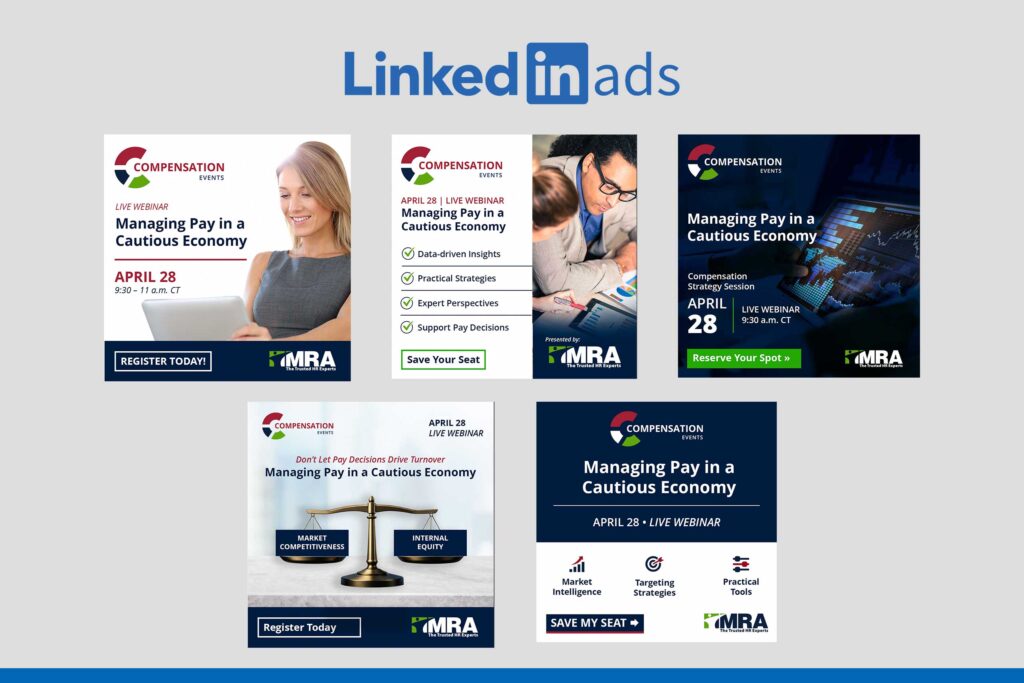 LinkedIn ads logo with 5 ad variations